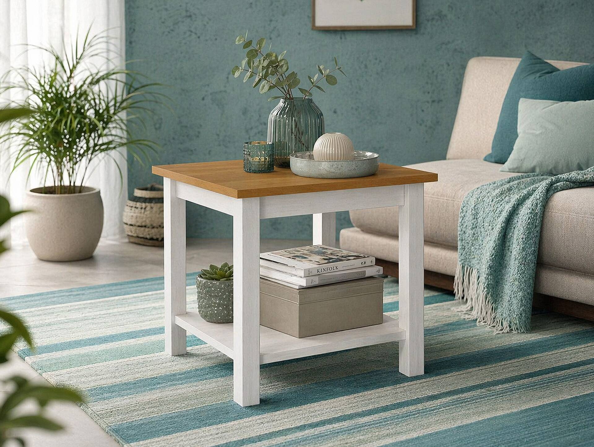 TRICO Couchtisch, Material Massivholz, weiss/eichefarbig, 50x50 cm 