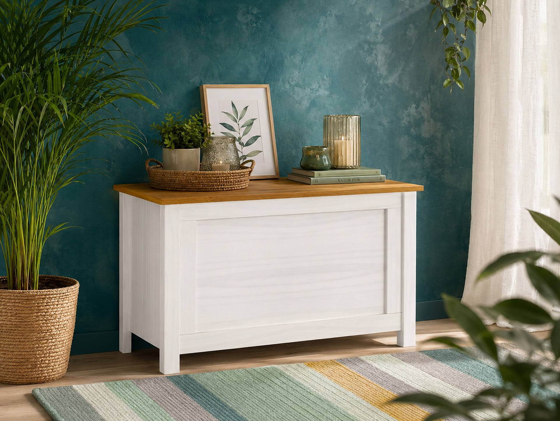 TRICO Truhe, Material Massivholz weiss/eichefarbig 
