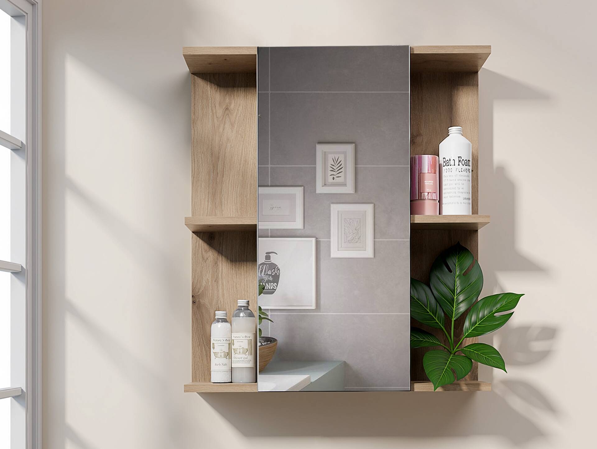 VALENCE Spiegelschrank, Material Dekorspanplatte, Eiche Nachbildung 