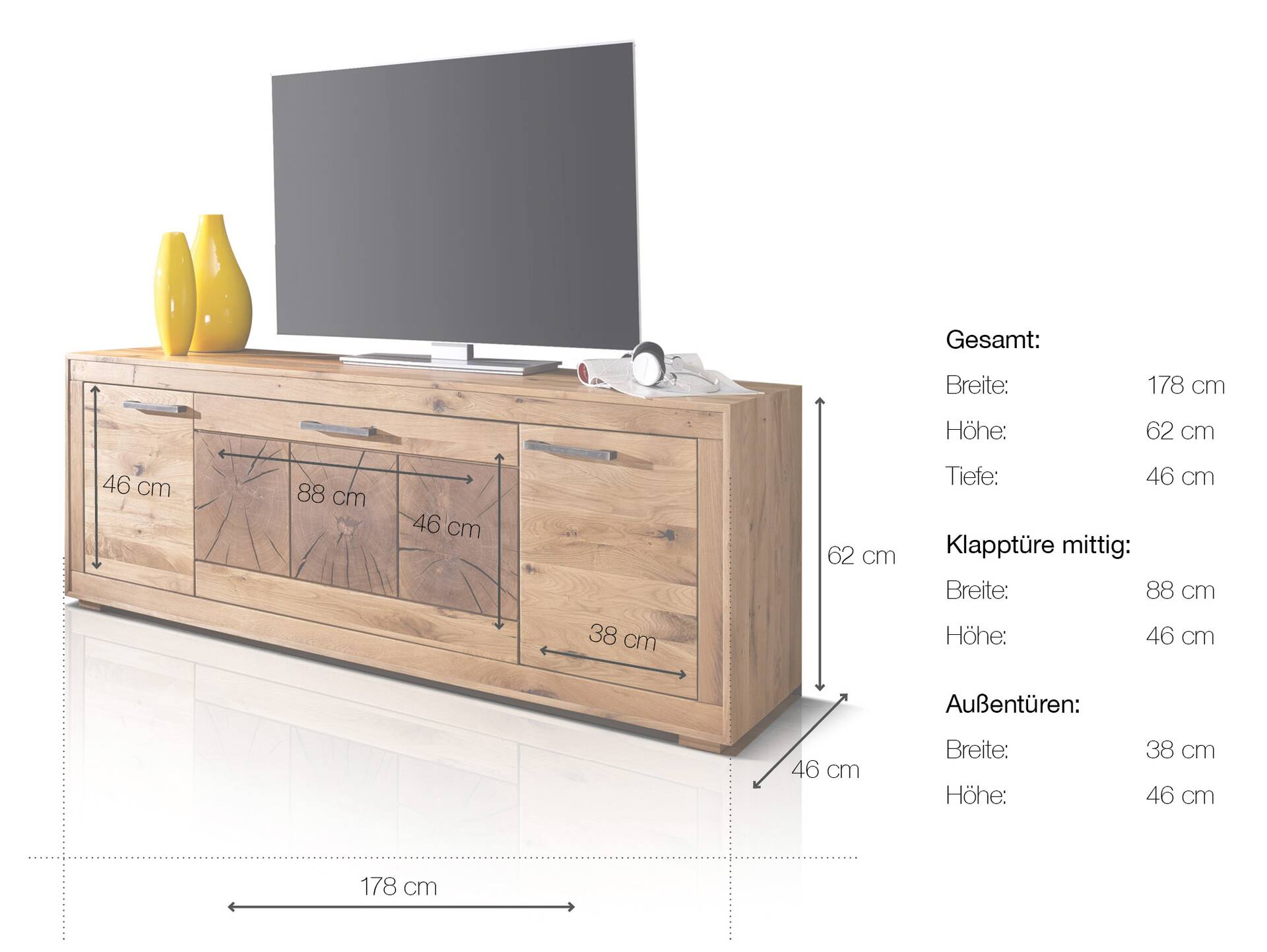 WINSTON III TV-Element, Material Massivholz, Wildeiche geölt 