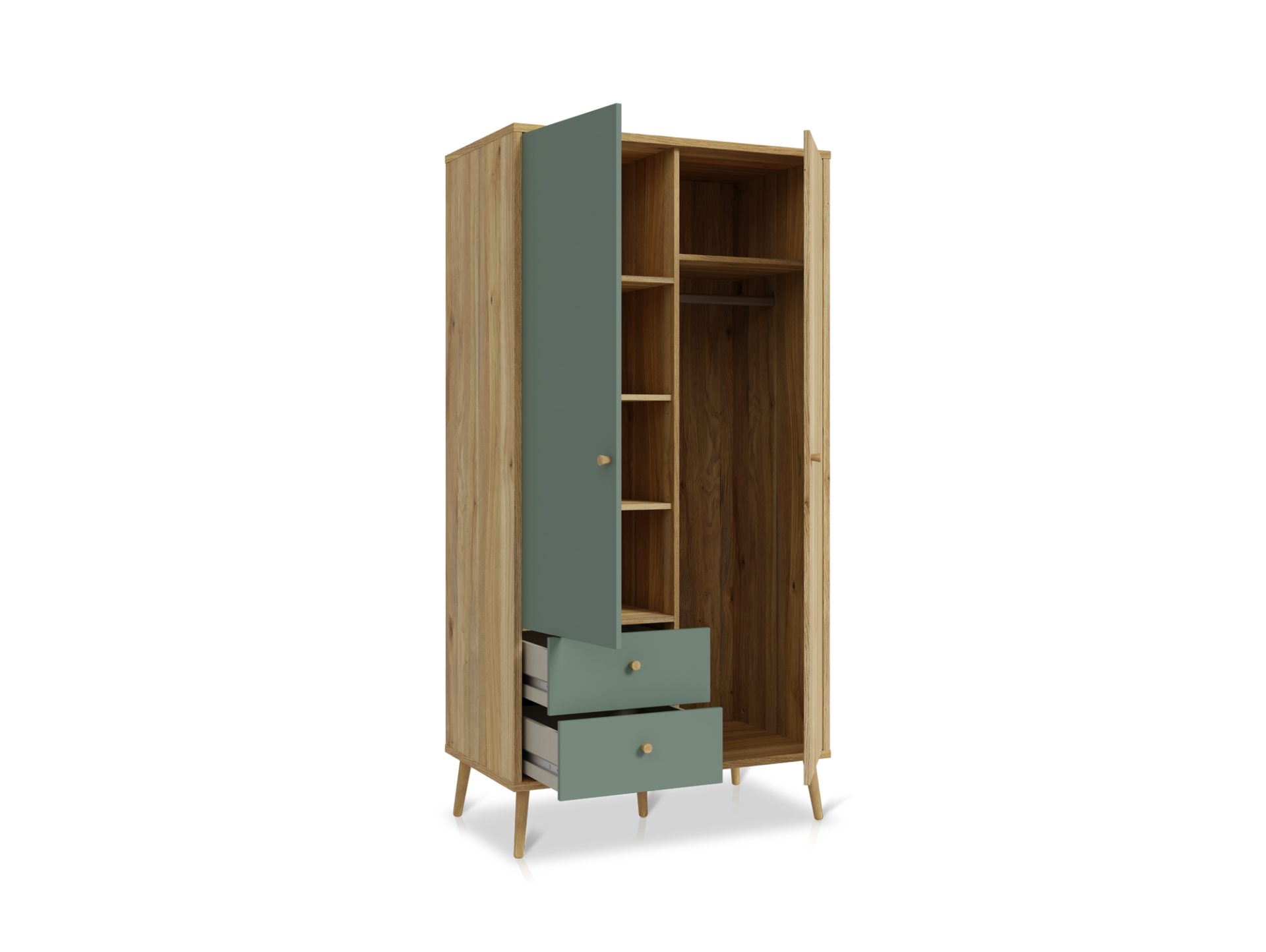 WILMONA Kleiderschrank, Material Spanplatte, Mauvella Eiche Nachbildung/salbeifarbig 