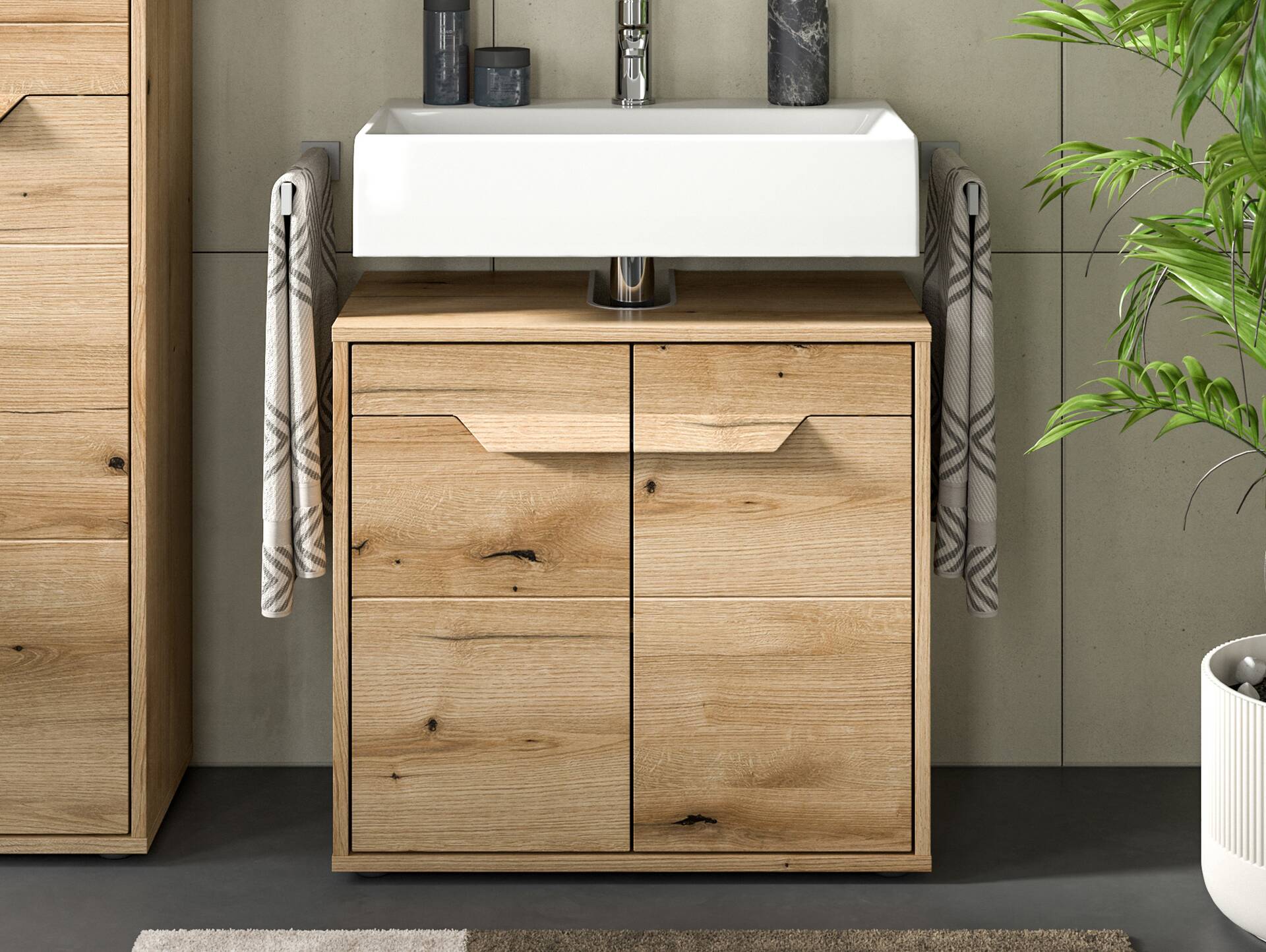 ZANTO Waschbeckenunterschrank schmal, Material Dekorspanplatte, Evoke Oak Nachbildung 