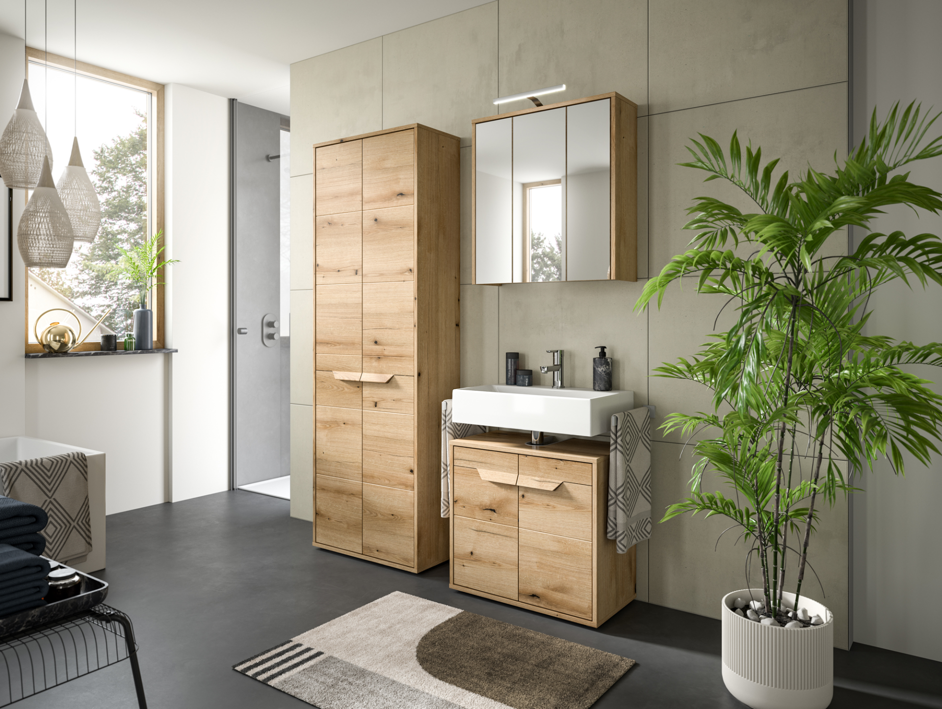 ZANTO Badezimmerset I, Material Dekorspanplatte, Evoke Oak Nachbildung 