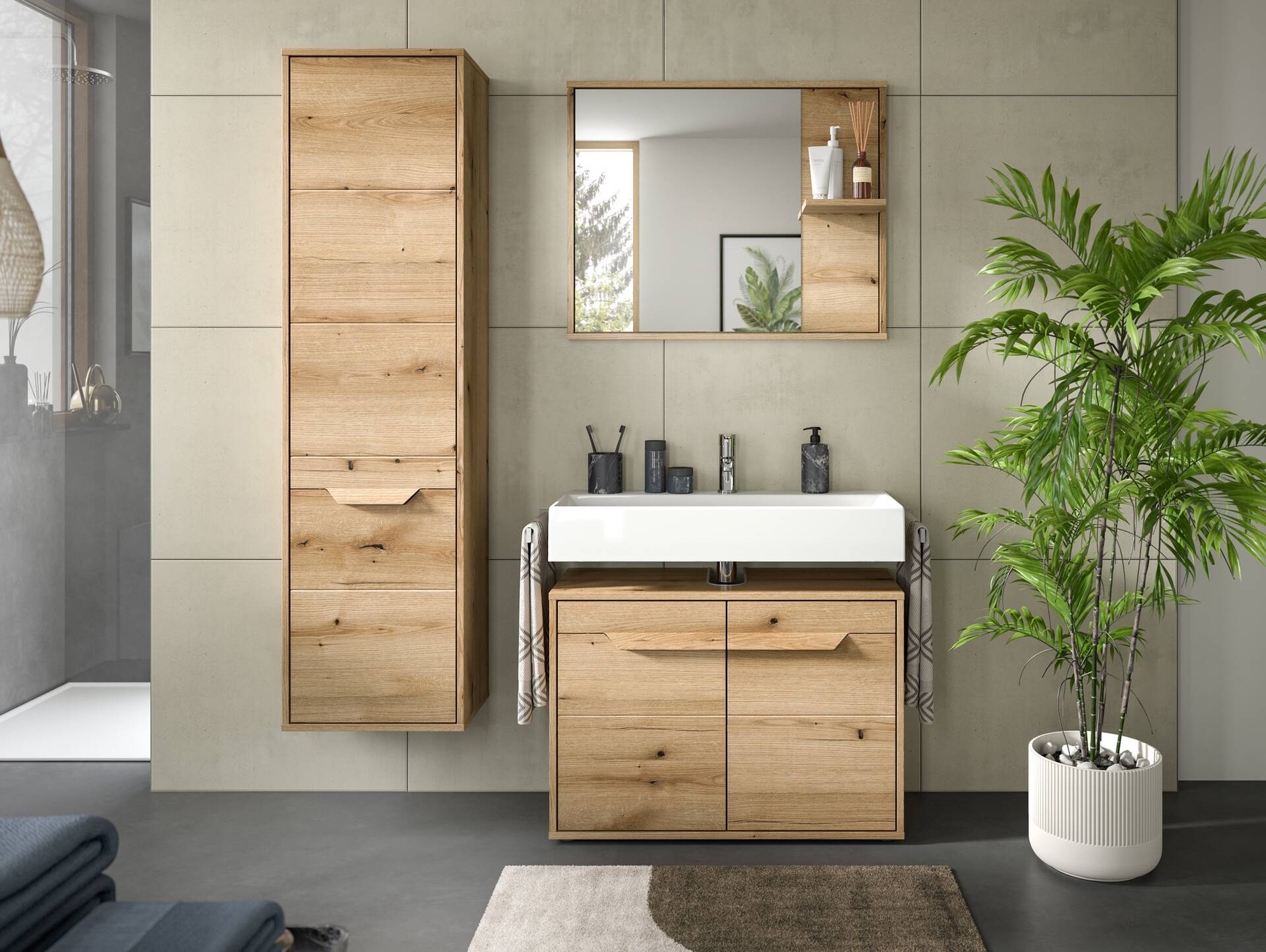 ZANTO Badezimmerset II, Material Dekorspanplatte, Evoke Oak Nachbildung 