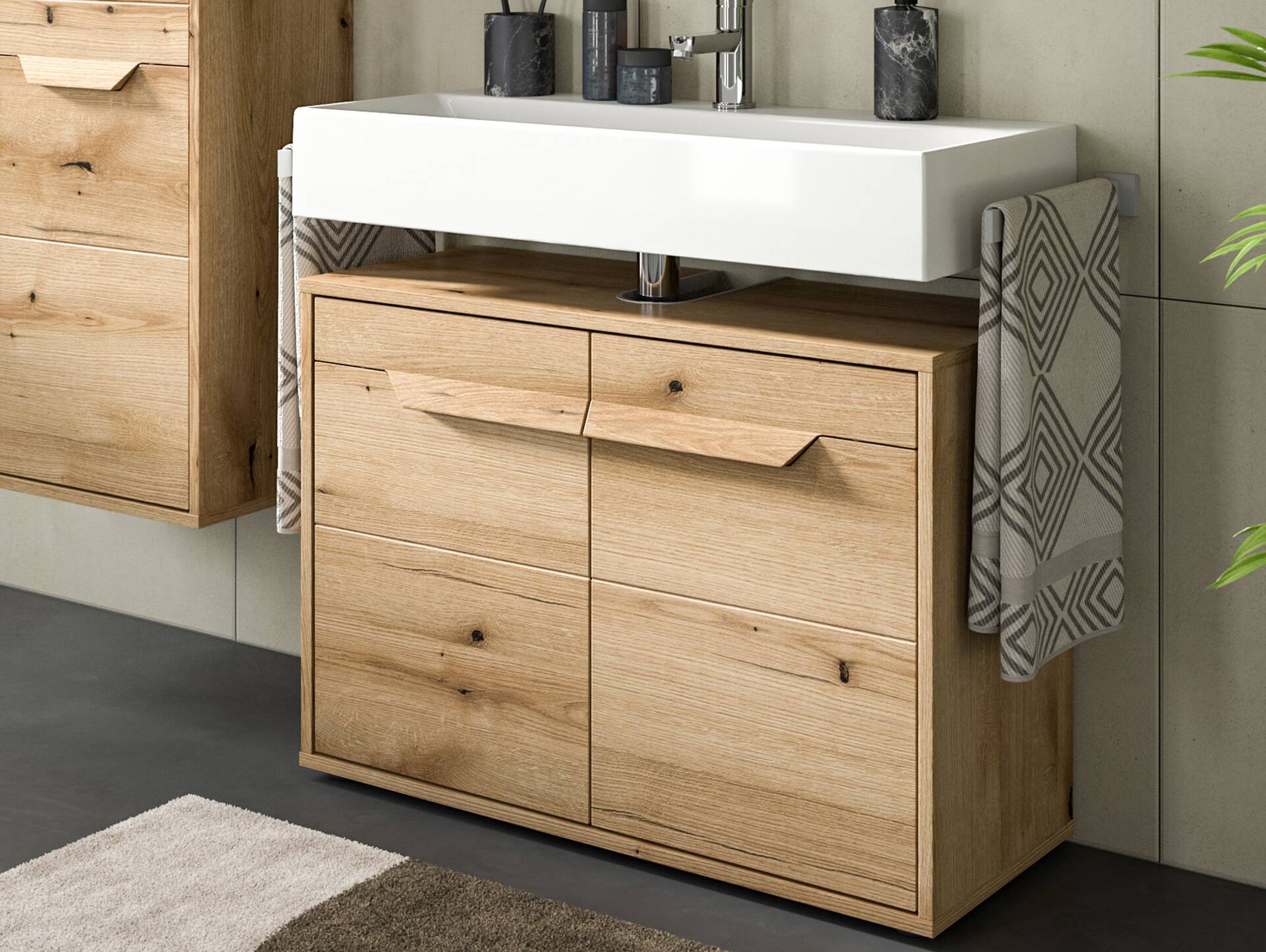 ZANTO Waschbeckenunterschrank, Material Dekorspanplatte, Evoke Oak Nachbildung 