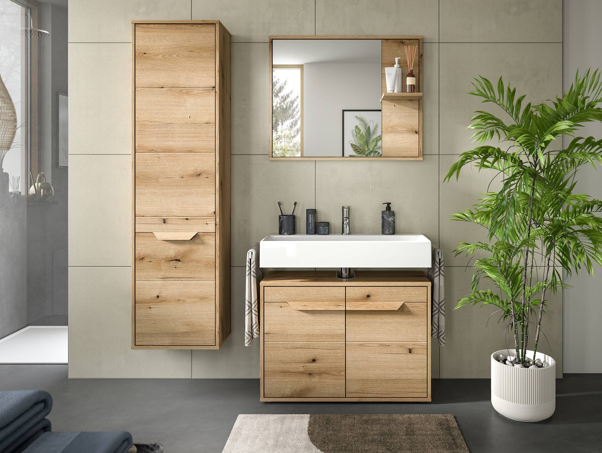 ZANTO Spiegel mit Regal, Material Dekorspanplatte, Evoke Oak Nachbildung 
