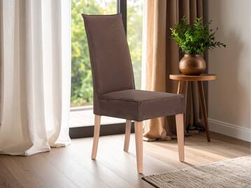 KARI Polsterstuhl / Hochlehner mit Komfortsitz, Material Kunstfaser Nubukoptik/Massivholz Eiche | nougat