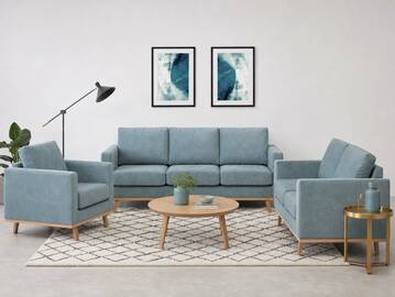 CORIN 3-2-1 Sofagarnitur mit Echtholz-Untergestell, Bezug in Velour-Optik Mint