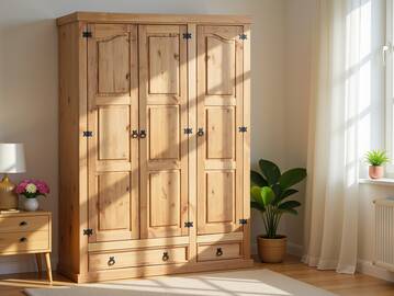 CORTON Kleiderschrank, Material Massivholz, Kiefer gewachst 