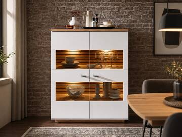 FABINA Highboard, Material Dekorspanplatte, Artisan Eiche Nachbildung/weiss