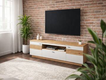 FABINA TV-Unterteil, Material Dekorspanplatte, Artisan Eiche Nachbildung/weiss