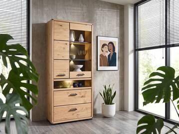 GOJA Vitrine I, Material teilmassiv, Artisan Wildeiche/graphitfarbig