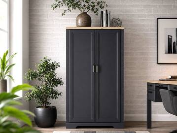 JADY Bürokommode mit 2 Türen, Material MDF/Dekorspanplatte graphitfarbig/eichefarbig