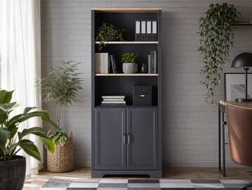 JADY Büroschrank, 2 Türen, Material MDF/Dekorspanplatte graphitfarbig/eichefarbig