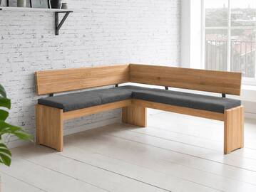 SCOTT Eckbank mit Truhe, Material Massivholz/Bezug Kunstfaser Kernbuche | 147 x 167 cm | grau 
