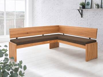 SCOTT Eckbank mit Truhe, Material Massivholz/Bezug Kunstfaser Kernbuche | 192 x 167 cm | nougat  