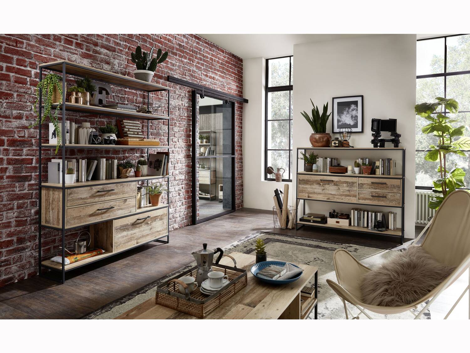 RAMINA Regal I, Material Dekorspanplatte, Used Style braun/anthrazit 