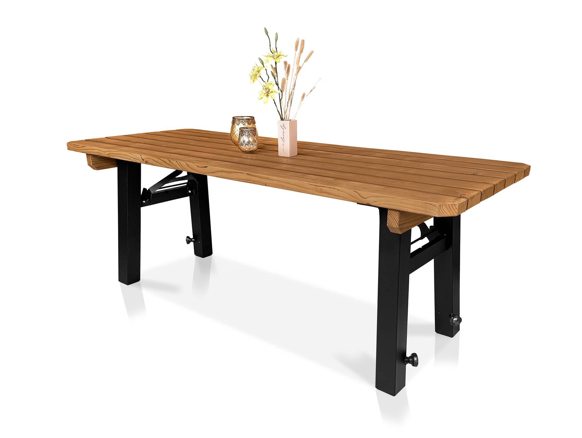 AMMERSEE Gartengarnitur - höhenverstellbar, rustikale Altholzoptik, Material Massivholz/Metall, Thermo-Fichte 200 x 60 cm | Außenbereich | mit/ohne Rückenlehne