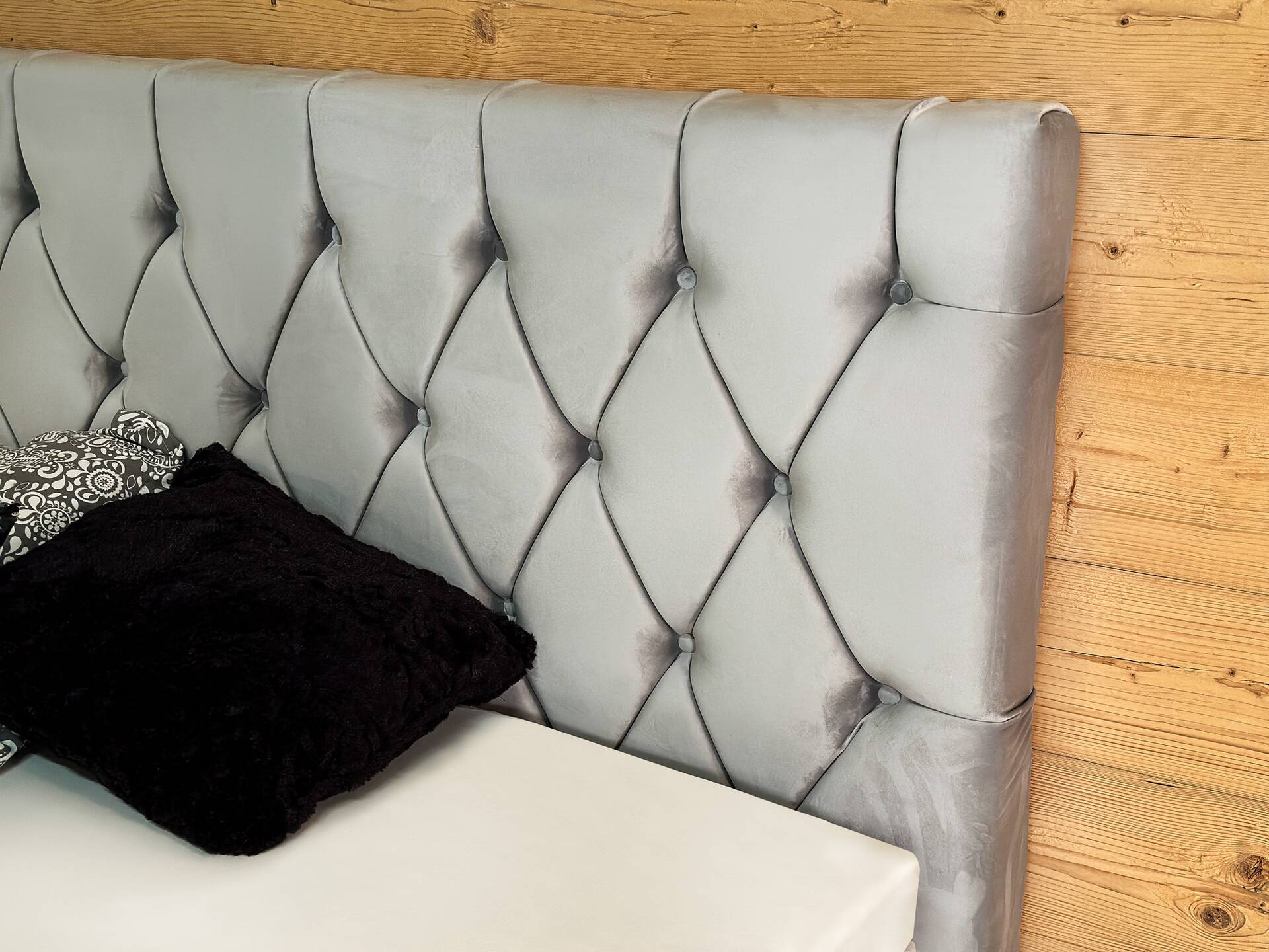 GILMORE Boxspringbett, Härtegrad 3, Bezug Stoff grau 160 x 200 cm