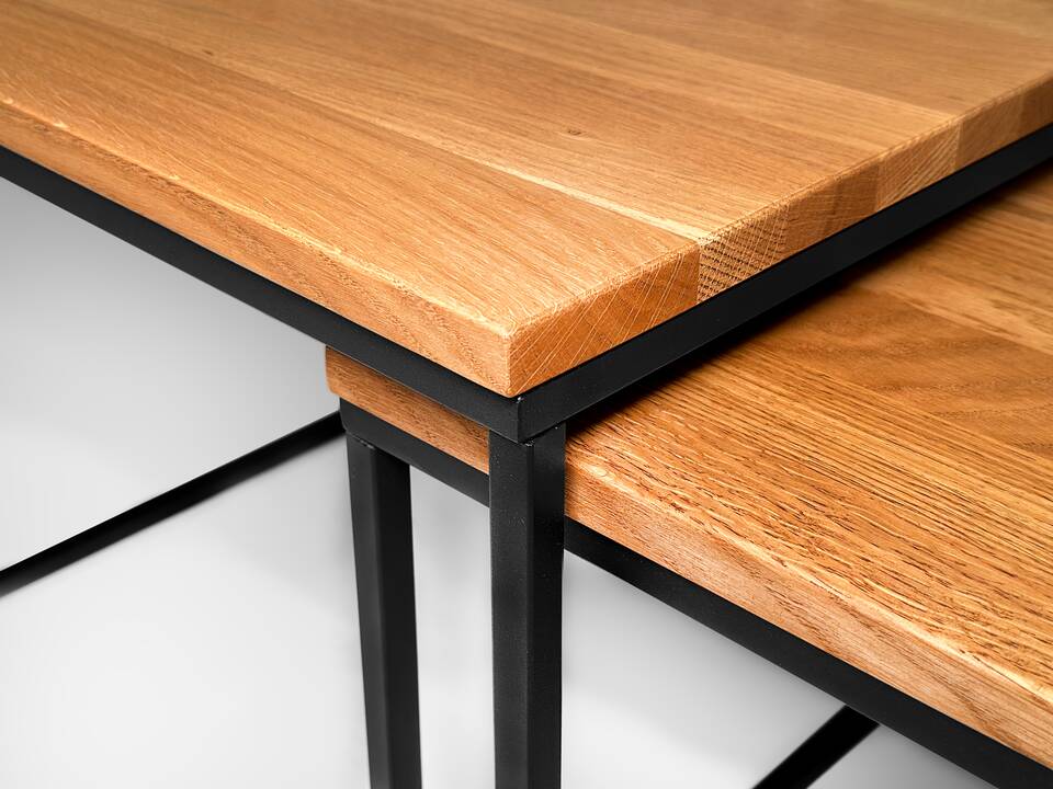 BINTO 2-er Set Beistelltische, Material Massivholz/Metall, Eiche geölt/schwarz 