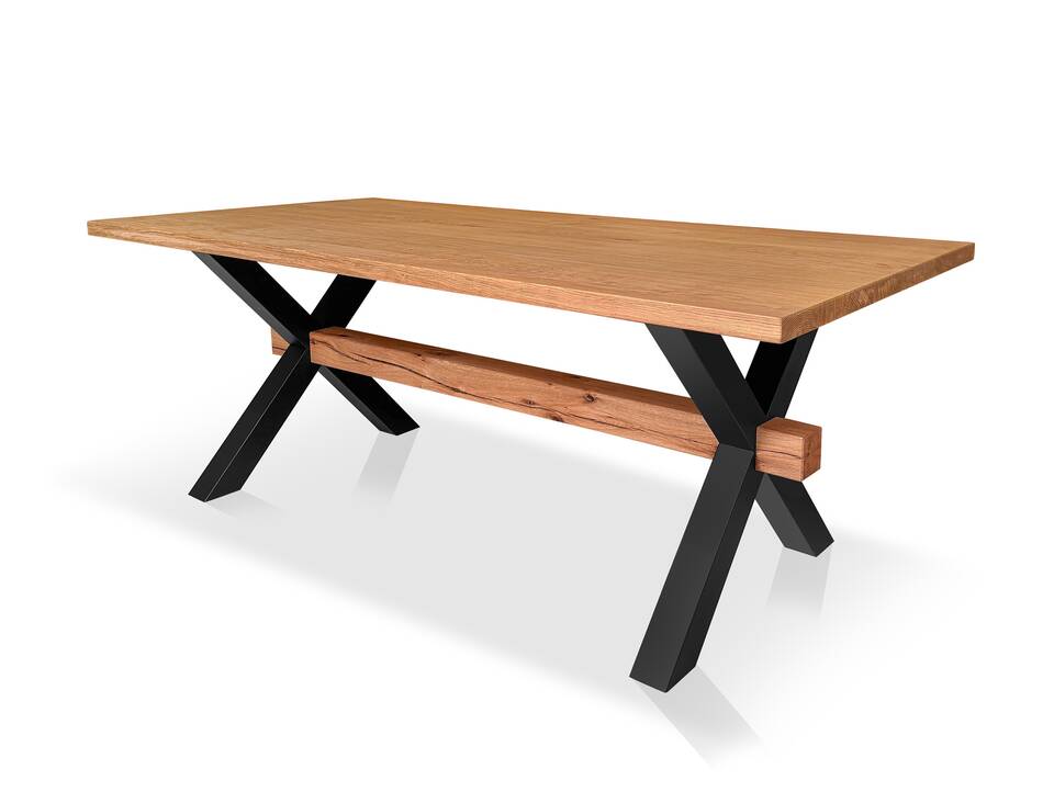 MICHIGAN Esstisch nach Maß, Material Massivholz/Stahl, X-Fuß 