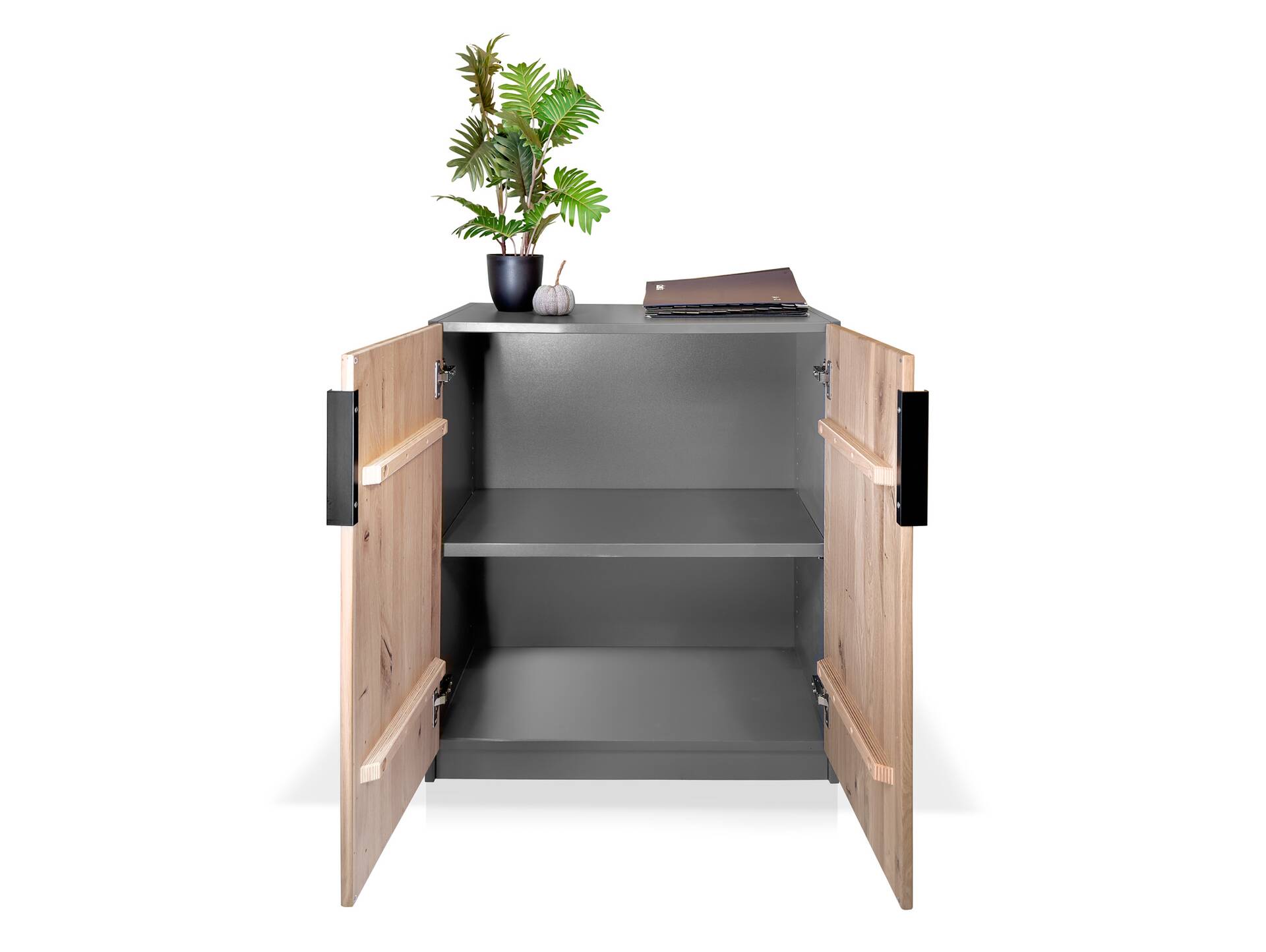 OFFICE OAK Aktenschrank klein, Material teilmassiv, Eiche/grahitfarbig 