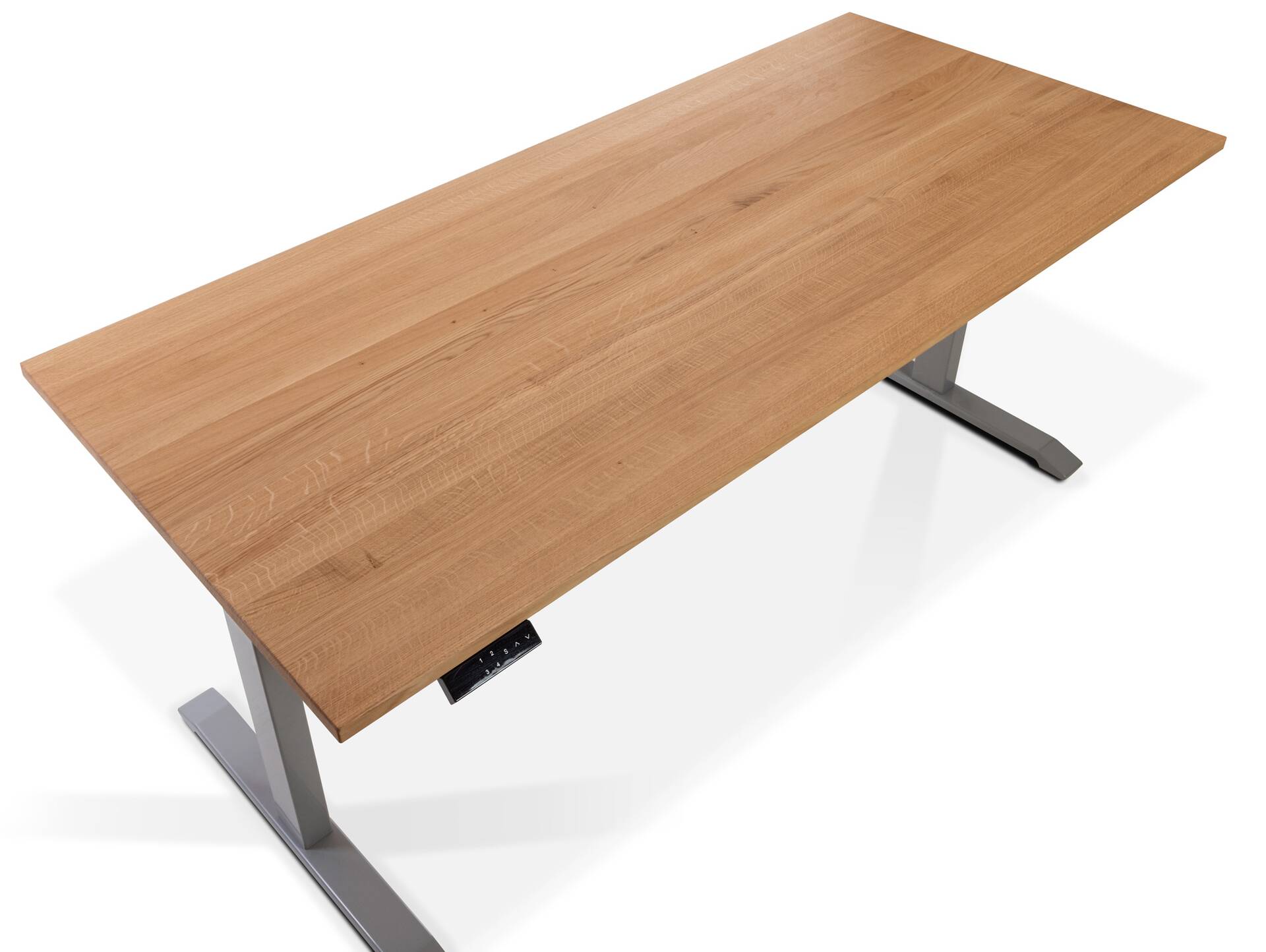 OFFICE ONE Massiv, elektrisch höhenverstellbarer Schreibtisch / Stehtisch, Material Massivholz 180 x 80 cm | Eiche | schwarz