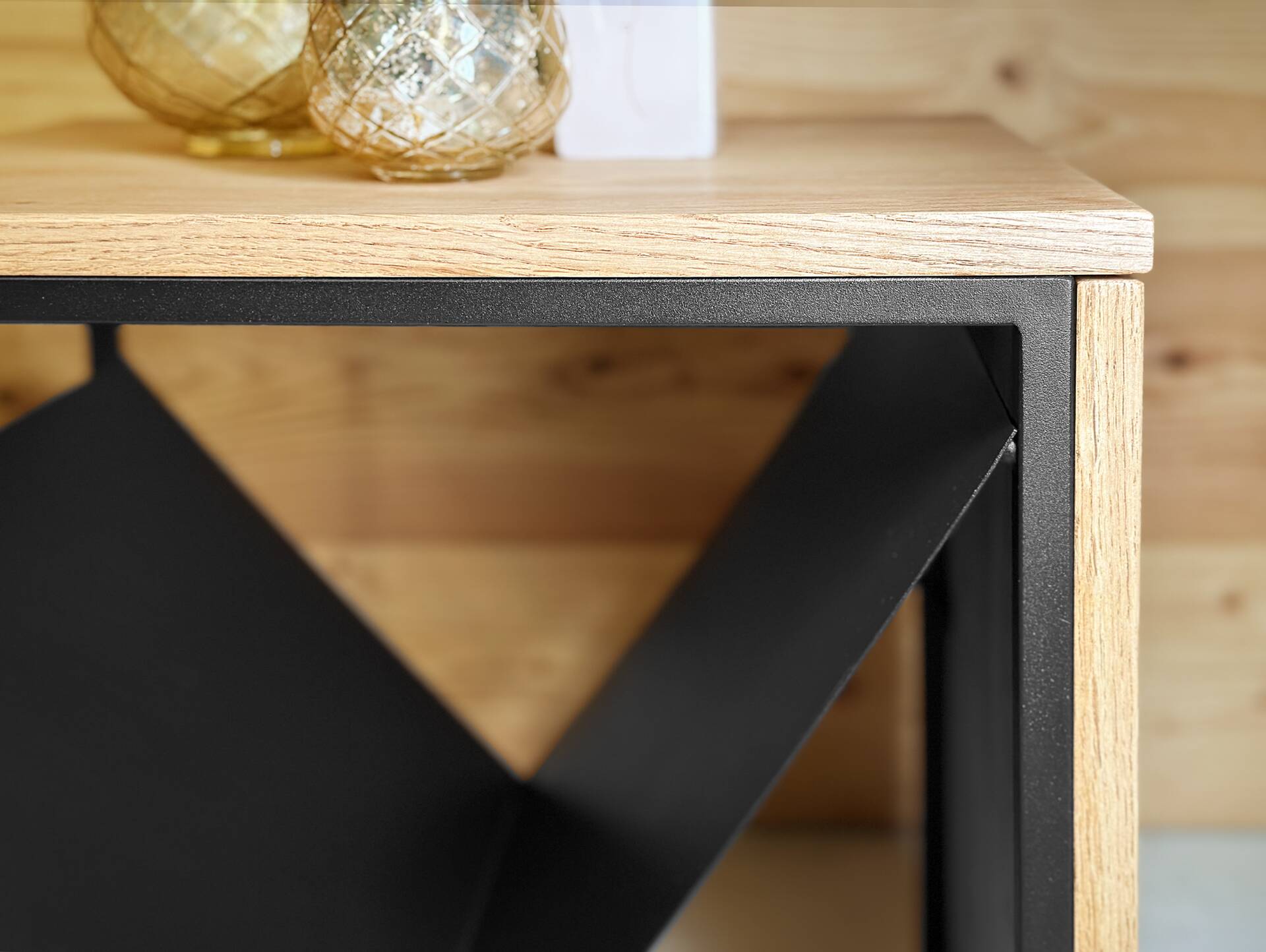 UMERO Couchtisch, Material Massivholz/Metall, Eiche geölt/schwarz 
