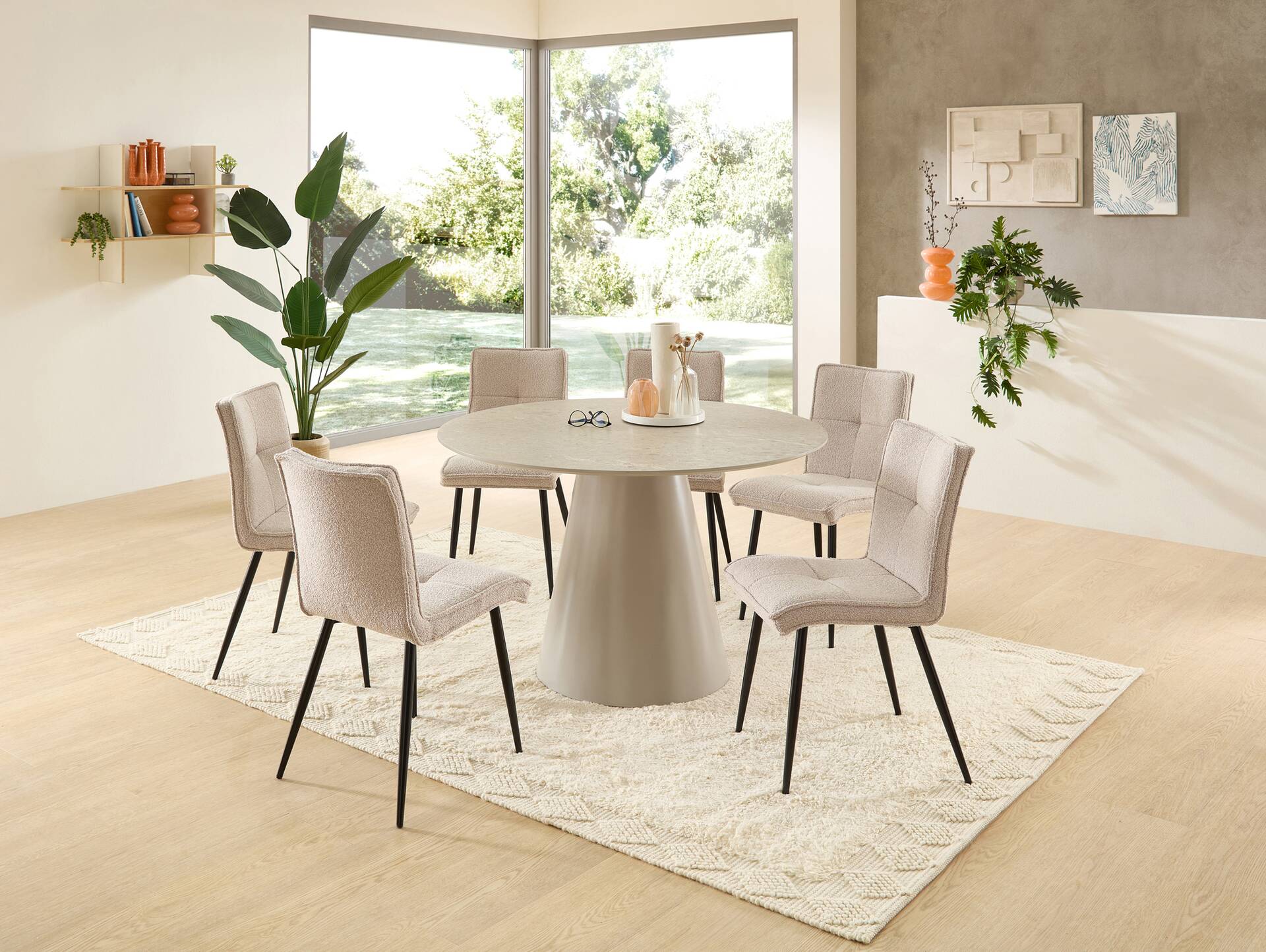 GIANNI Esstisch rund, Material MDF, Steinoptik, grau 