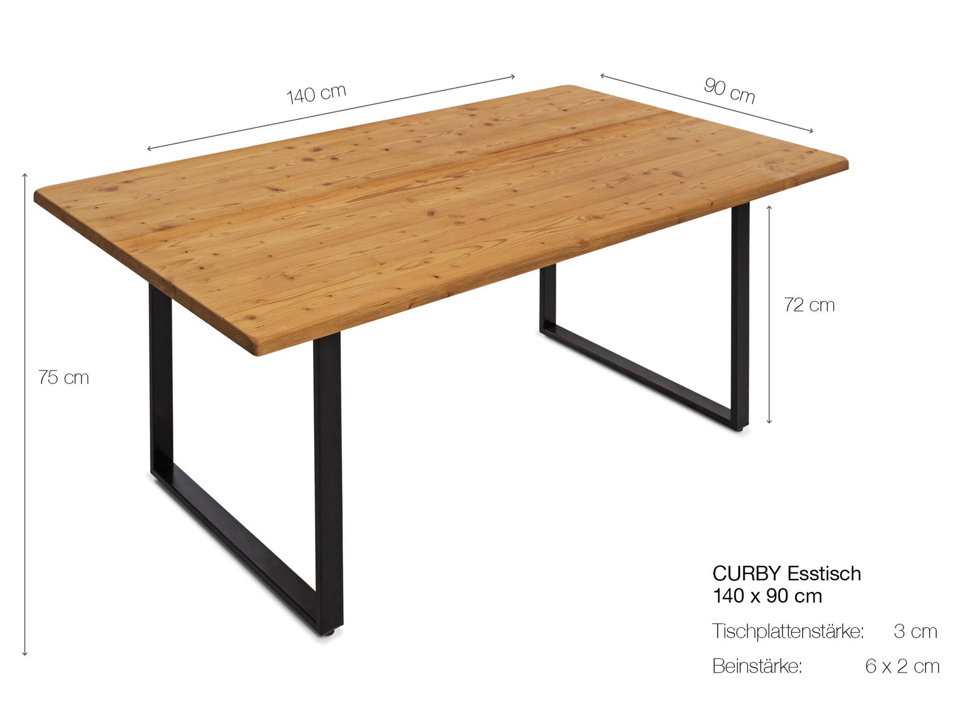 CURBY Massivholztisch, rustikale Altholzoptik, Fichte gebürstet 140 x 90 cm | natur