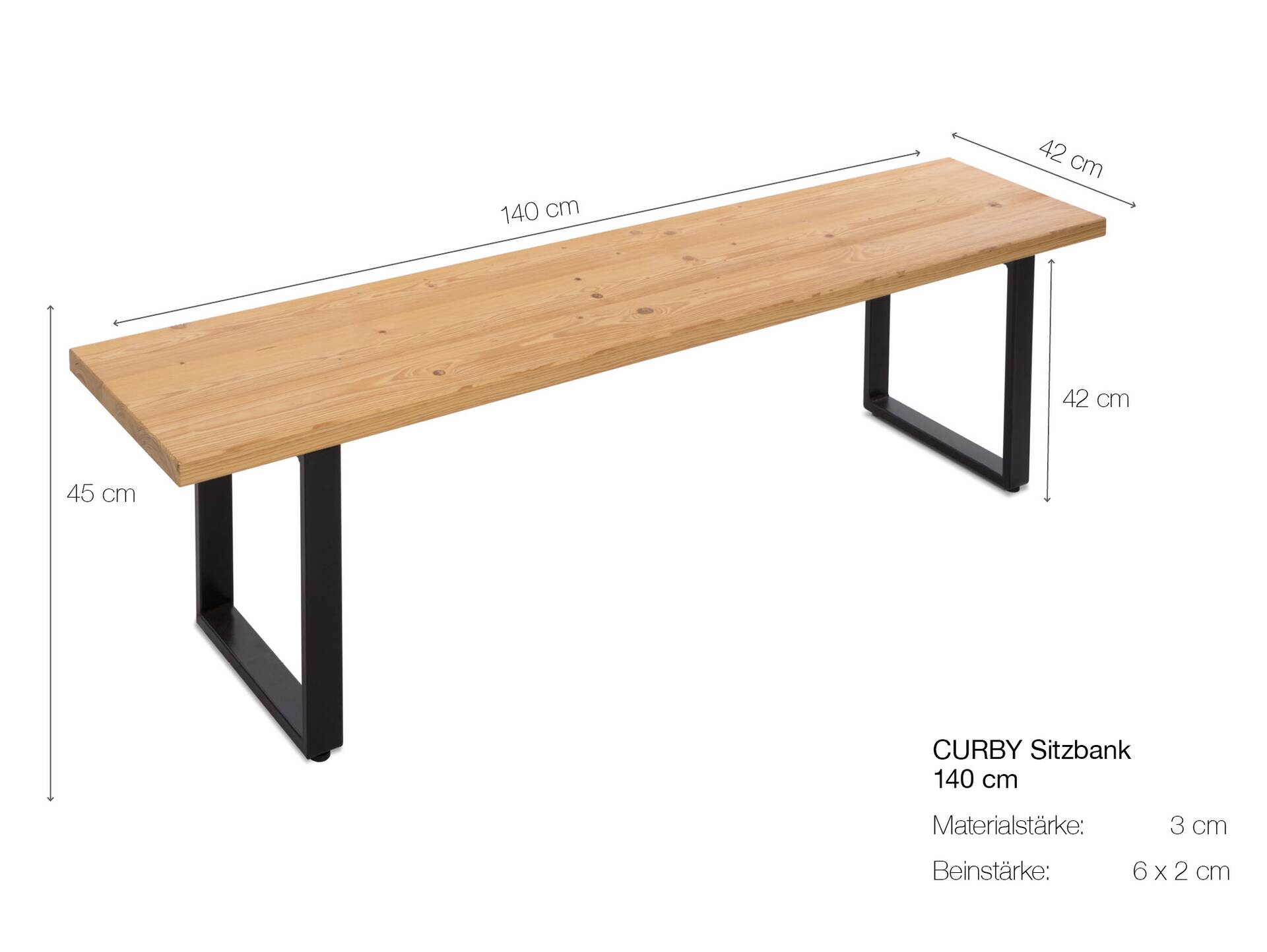 CURBY Sitzbank, rustikale Altholzoptik, Material Massivholz, Fichte gebürstet 140 cm | natur | ohne Rückenlehne | ohne Sitzkissen