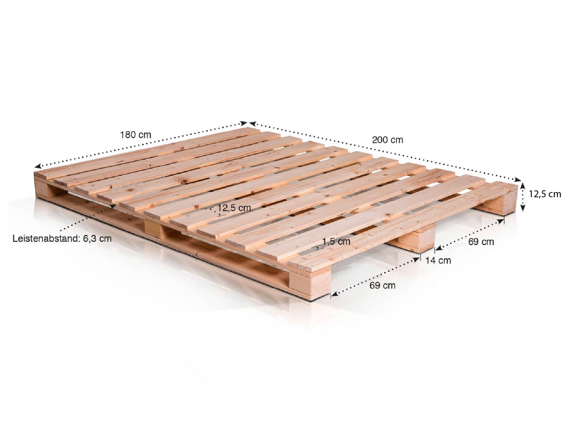PALETTI Massivholzbett / Palettenbett 180 x 200 cm | Fichte natur
