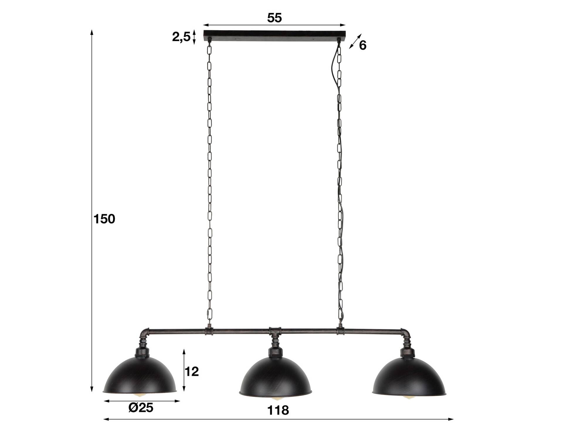 LEAH Hängelampe 3 Lampen Halbkugel-Lampenschirm 