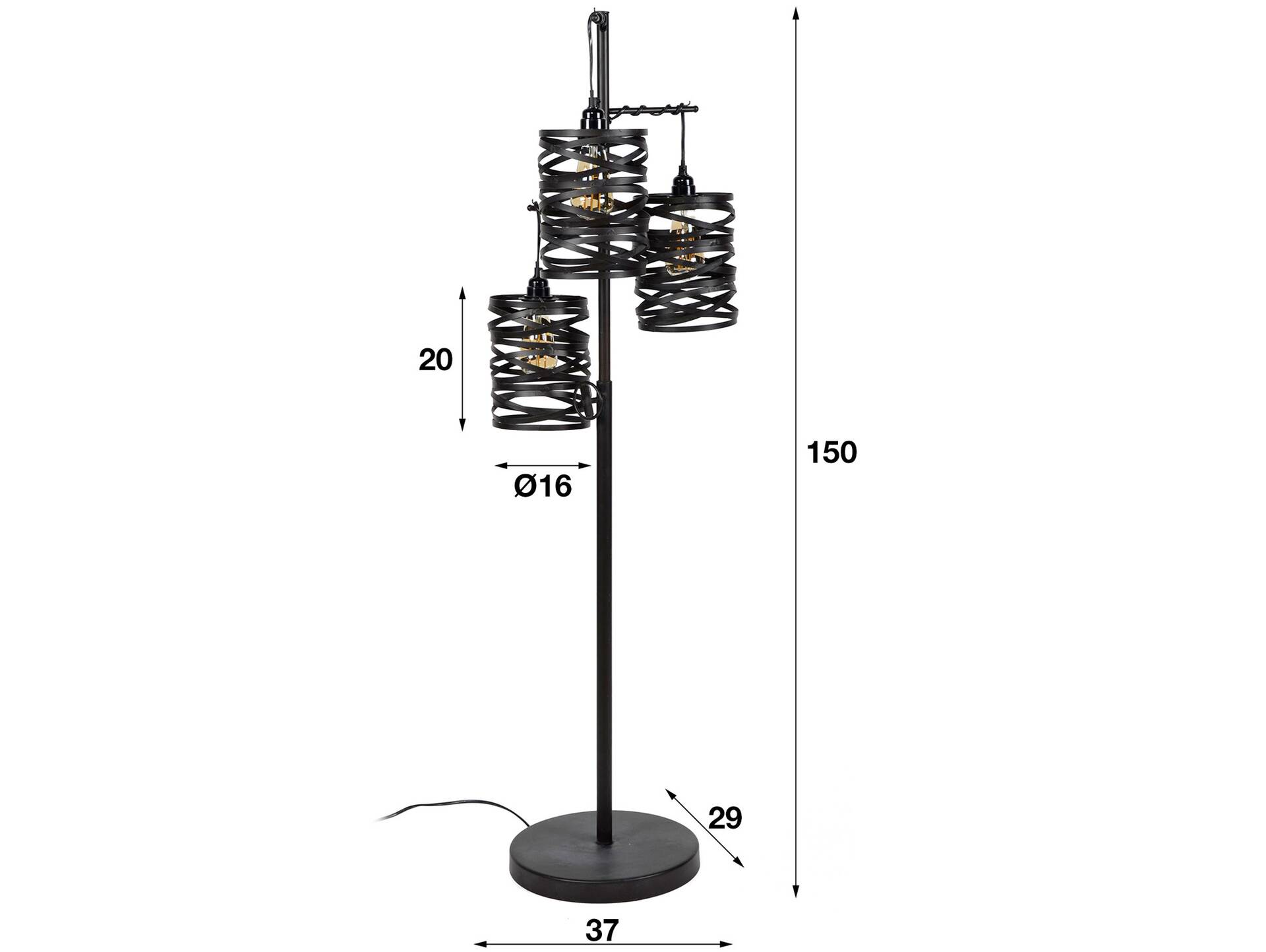 VINNY Stehlampe mit 3 Leuchten, Material Metall, schiefergrau 