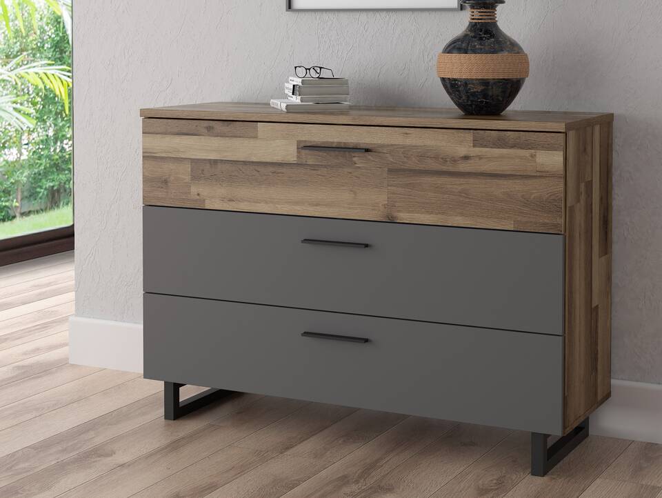 SESTRA Black Kommode, Material Dekorspanplatte, stabeichefarbig/grau 