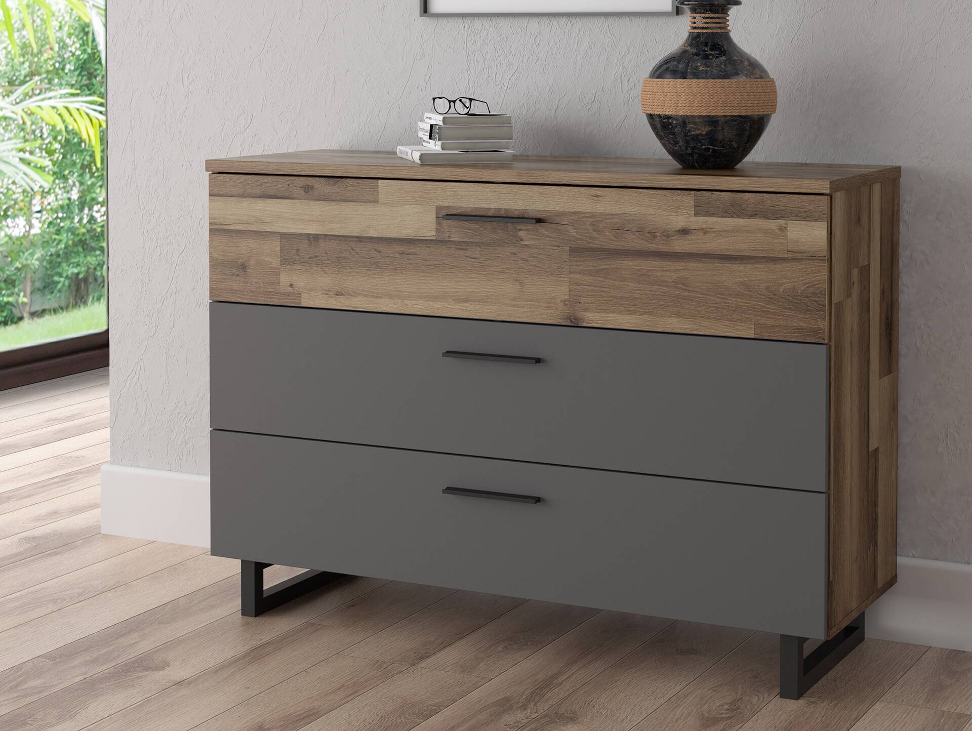 SESTRA Black Kommode, Material Dekorspanplatte, stabeichefarbig/grau 