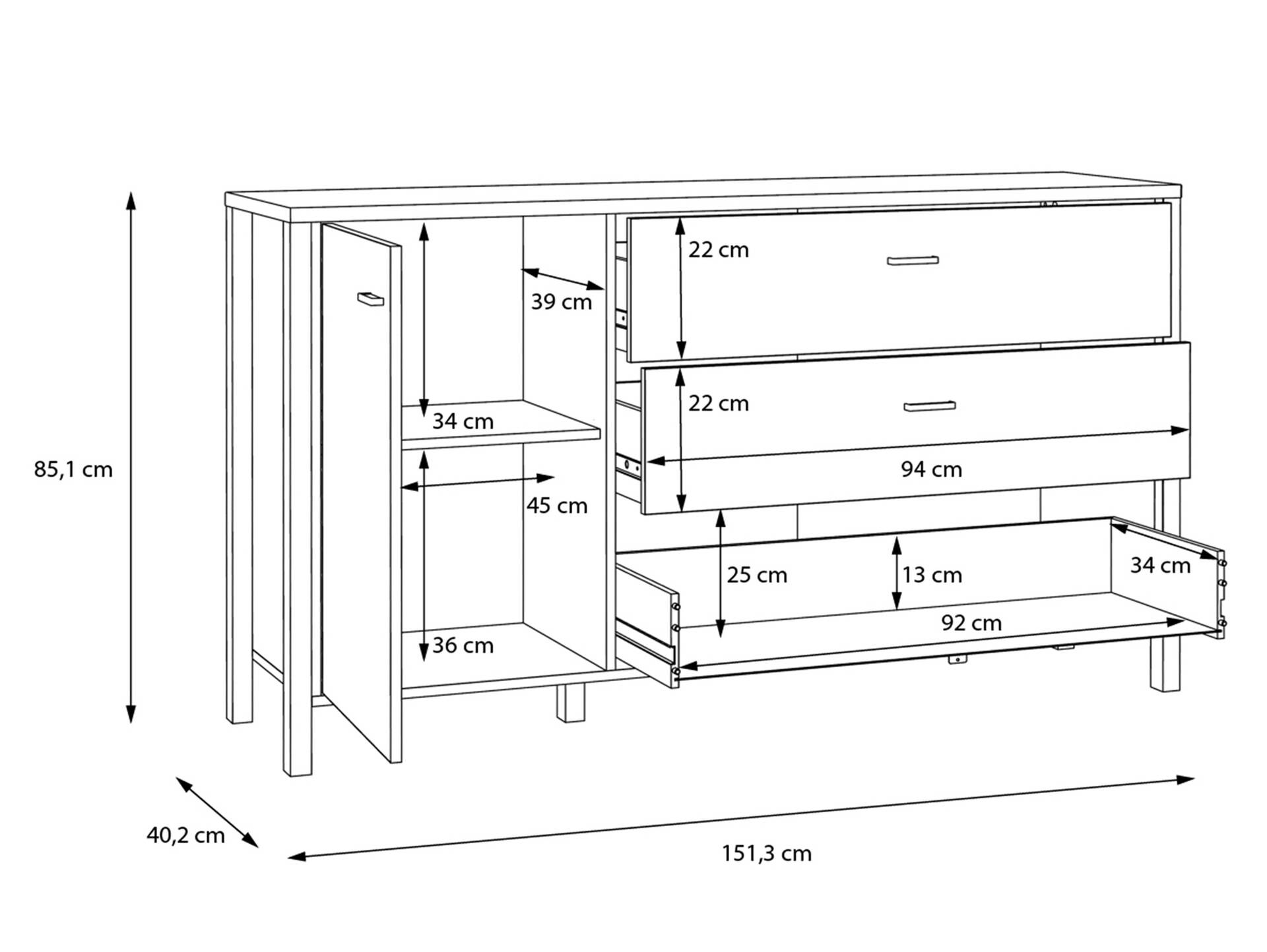 HAVANO Sideboard L, Material Dekorspanplatte, Riviera Eichefarbig/schwarz 