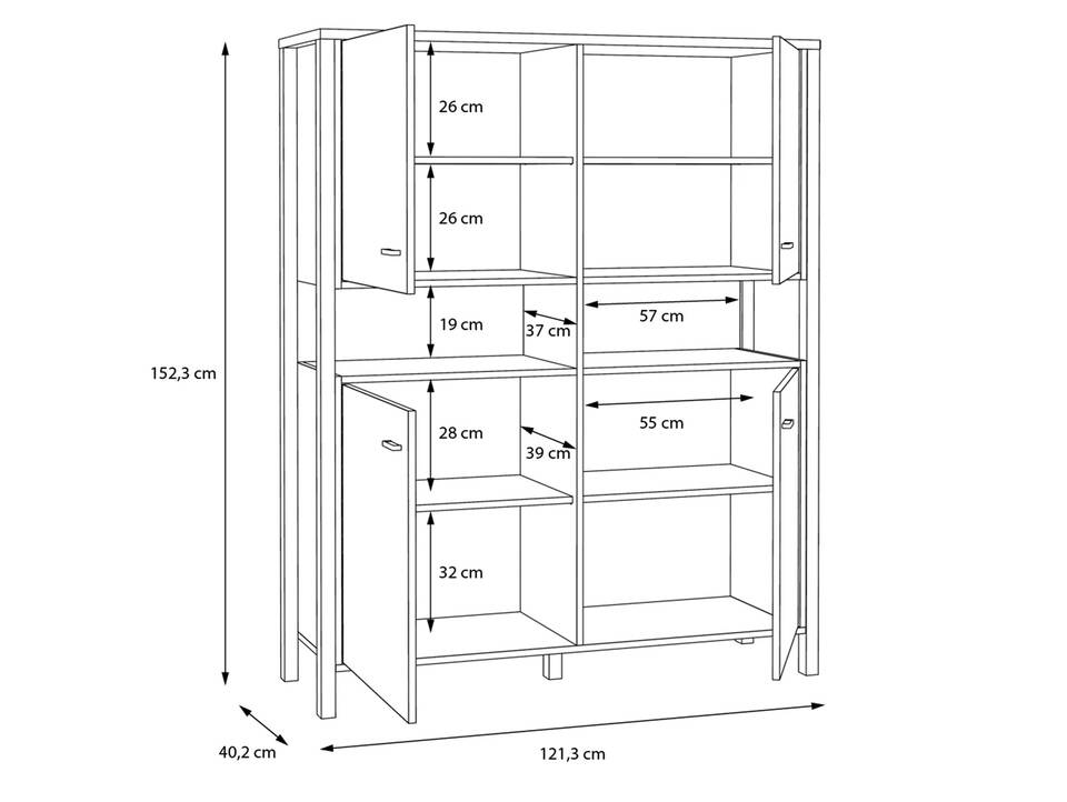 HAVANO Highboard, Material Dekorspanplatte, Riviera Eichefarbig/schwarz 