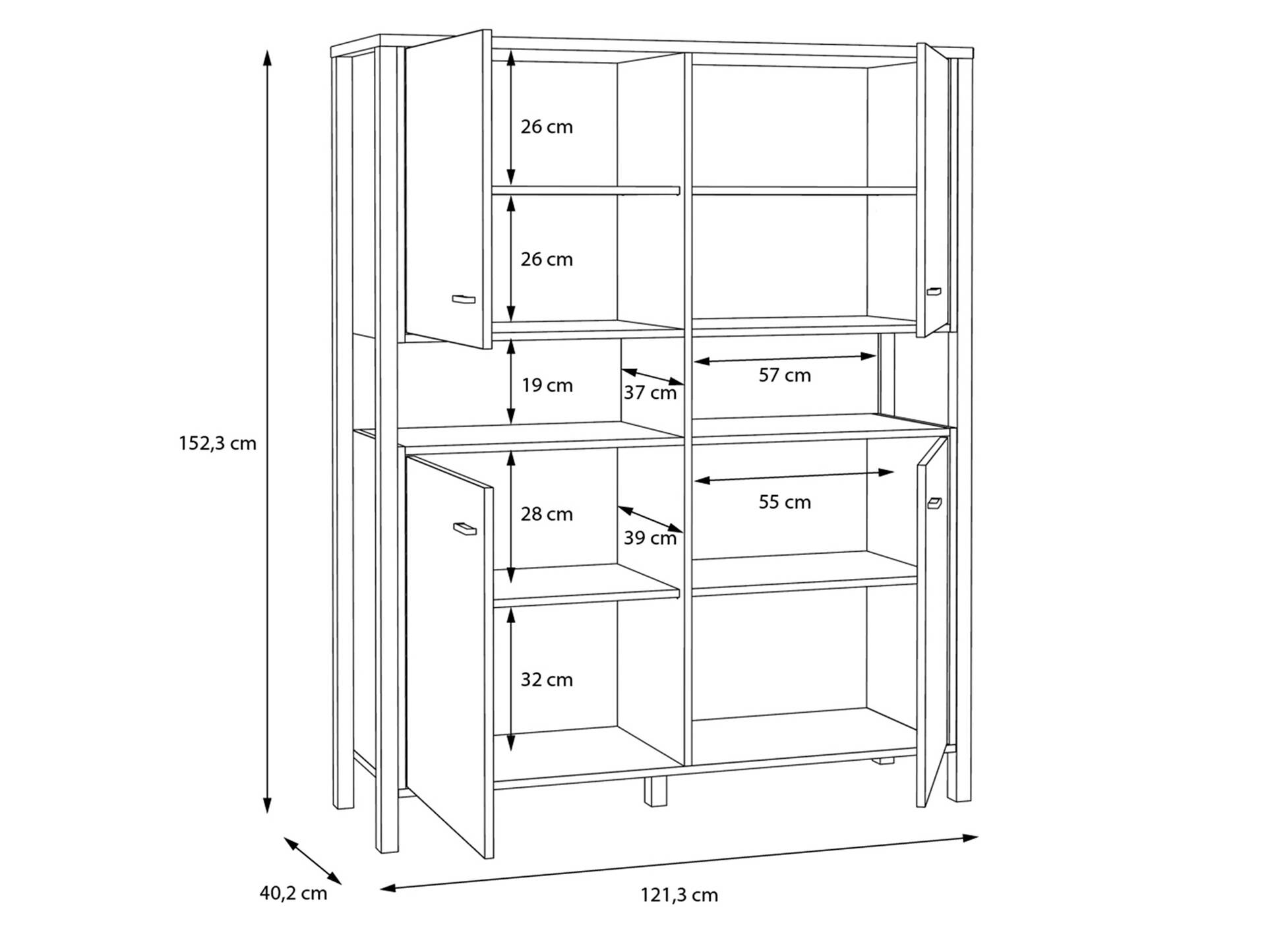 HAVANO Highboard, Material Dekorspanplatte, Riviera Eichefarbig/schwarz 