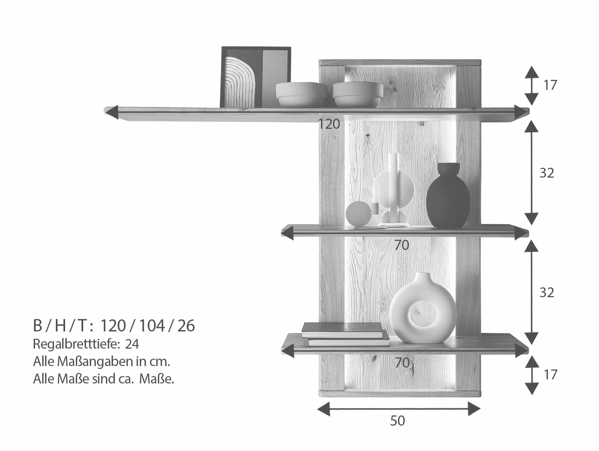 NATANO Wandregal II, Material Massivholz, Wildeiche geölt 