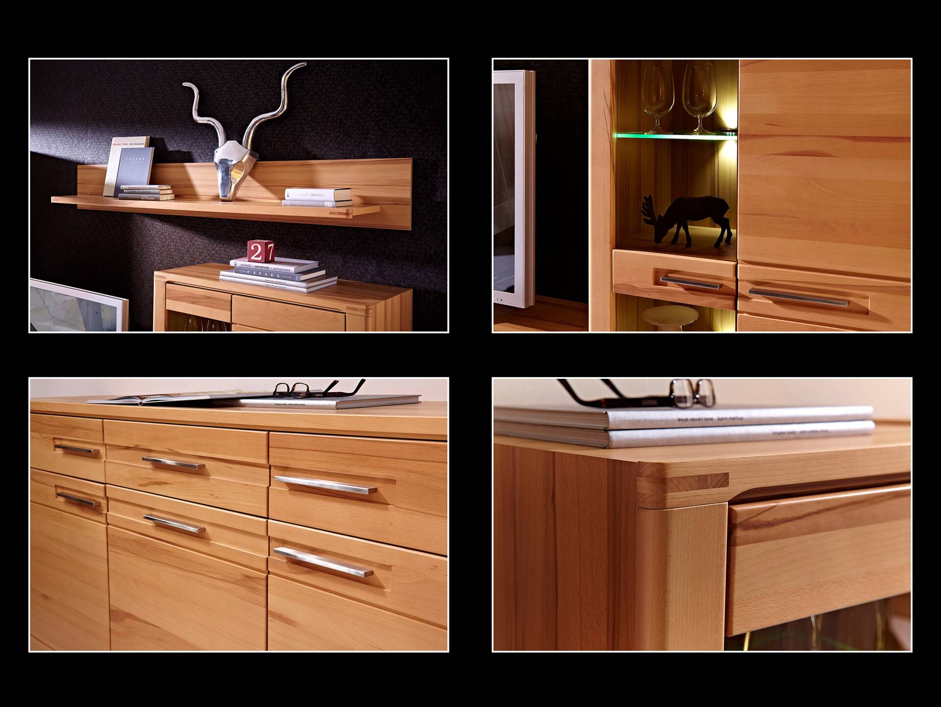 NESTOR PLUS Highboard, Material Teilmassiv, Kernbuche lackiert 