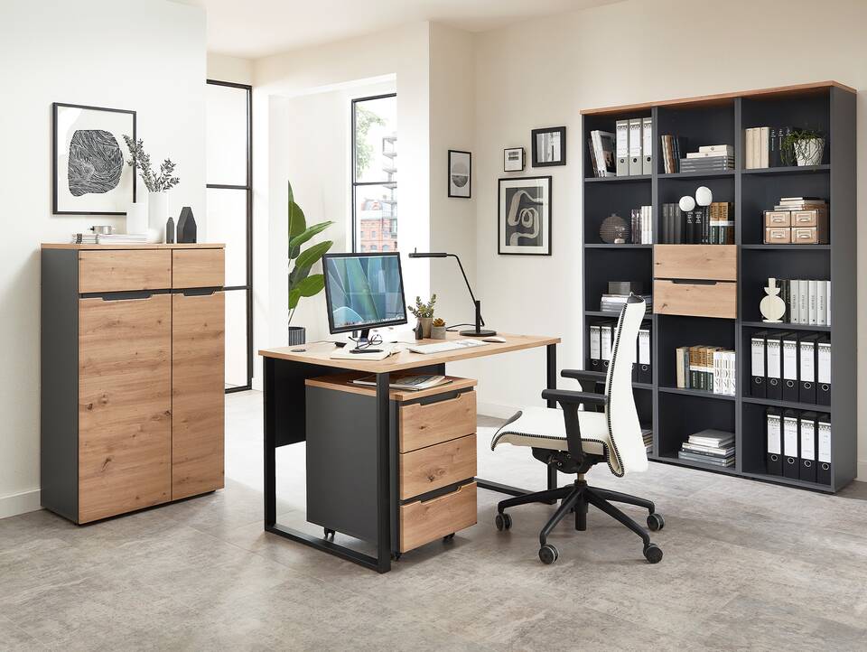 MAILAND Büroschrank IV, Material Dekorspanplatte Artisan Eichefarbig / Graphit
