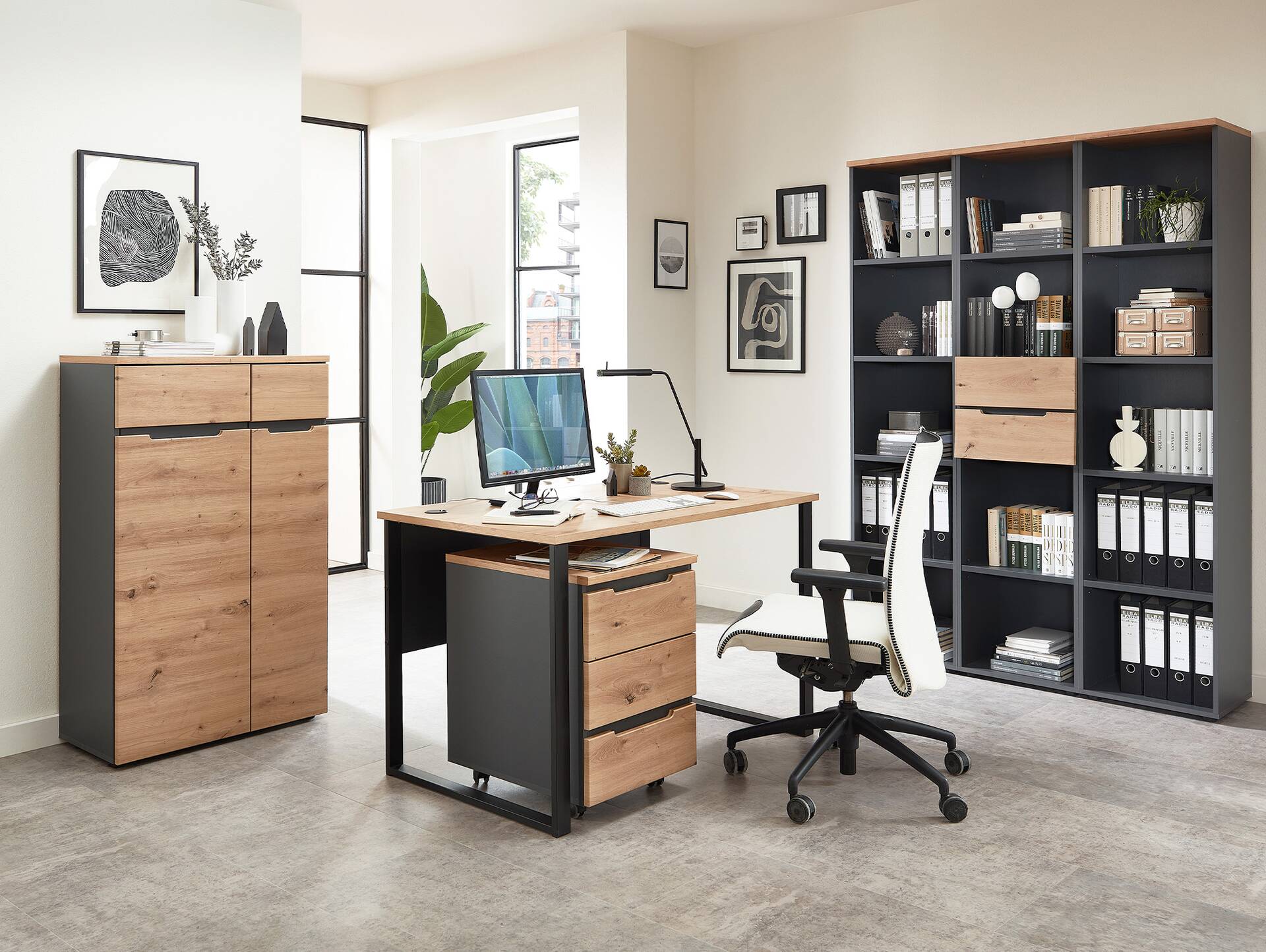 MAILAND Büroschrank IV, Material Dekorspanplatte Artisan Eichefarbig / Graphit