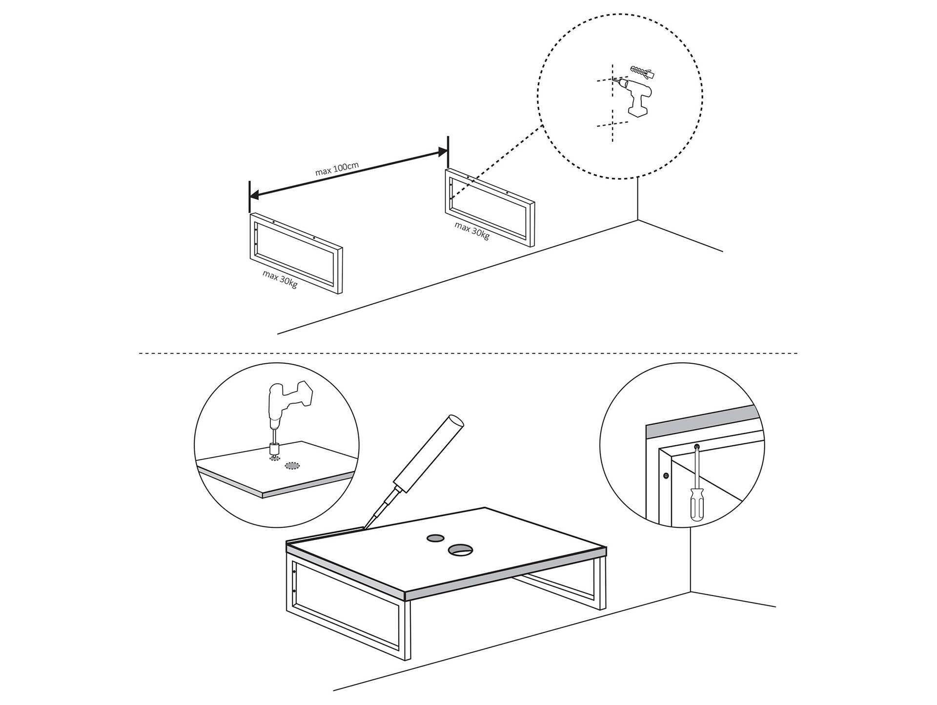 Waschtischhalterung rechteckig, Material Metall Schwarz matt