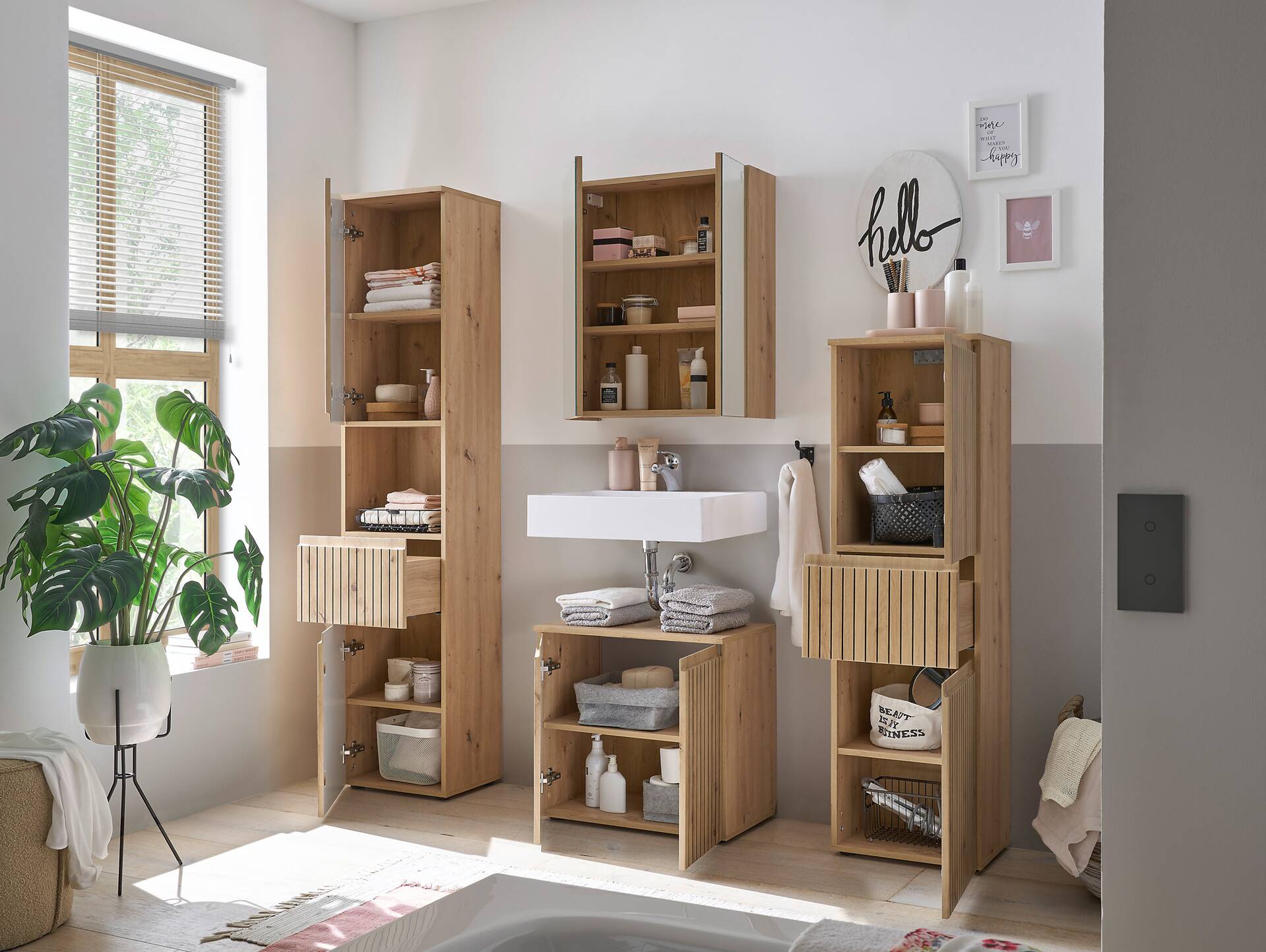 ASKINO Waschbeckenunterschrank I, Material Dekorspanplatte, Artisan Eiche Nachbildung 