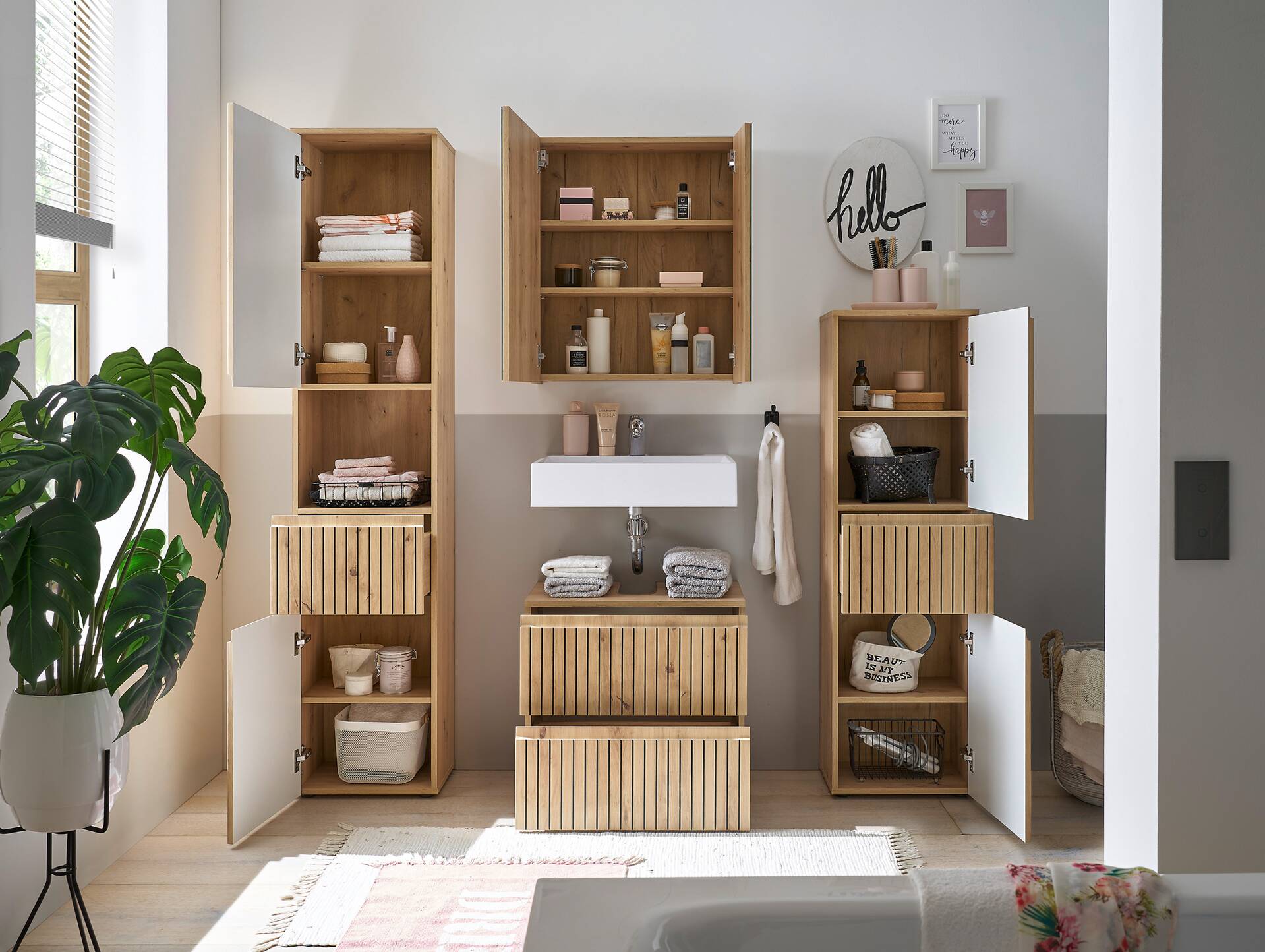 ASKINO Waschbeckenunterschrank II, Material Dekorspanplatte, Artisan Eiche Nachbildung 