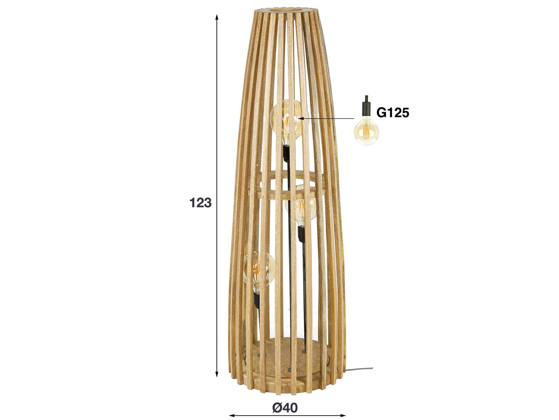 ARLENA Stehlampe, 3-flammig, Massivholz Mango 