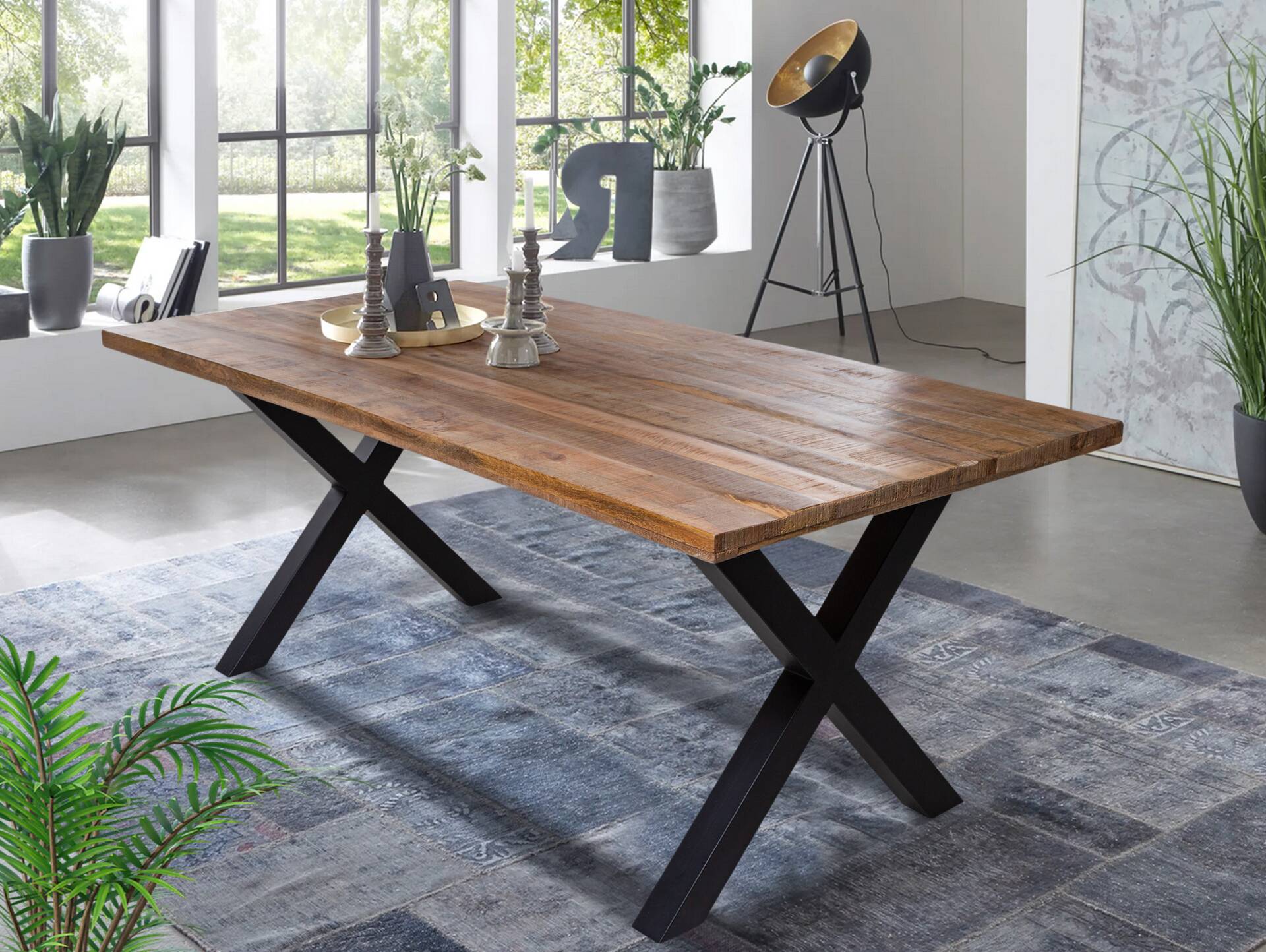 CAITANO Massivholztisch mit X-Beinen, Material Massivholz, Mango 240 x 100 cm