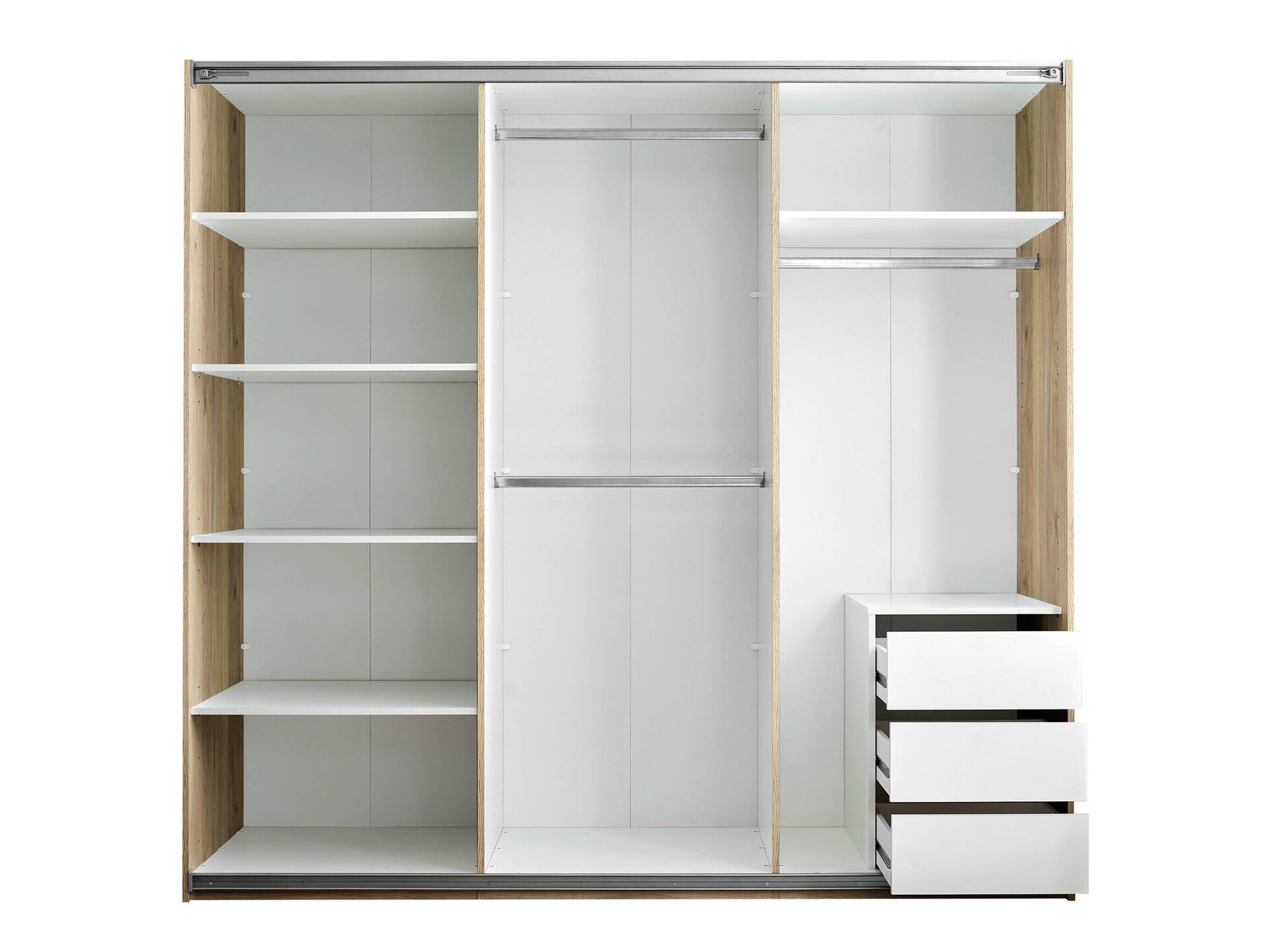 CORANO Schwebetürenschrank, Material Dekorspanplatte Mauvella Eiche Nachbildung 