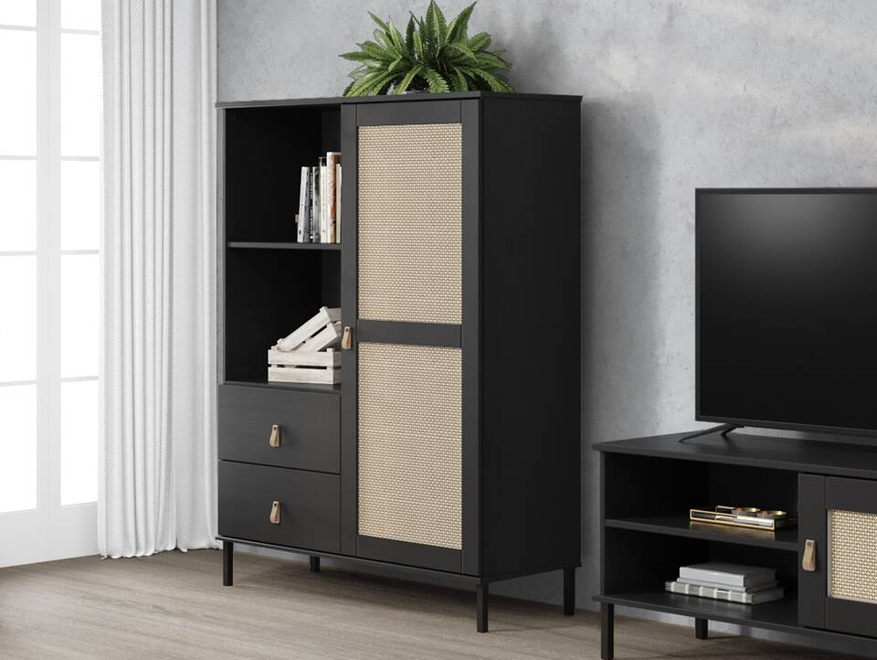 CINOY Highboard I, Material Massivholz, Kiefer lackiert schwarz
